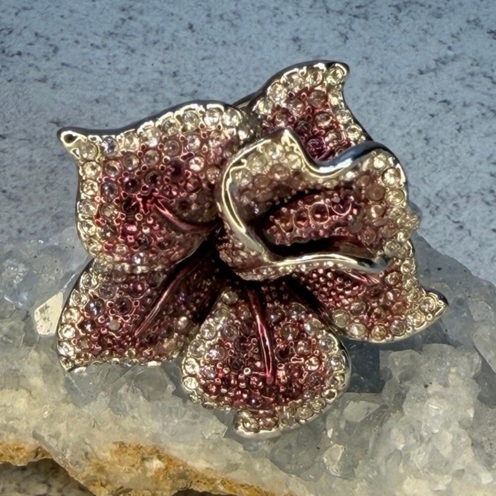 Vintage Nolan Miller Purple Rhinestone Statement Flower Ring large oversize